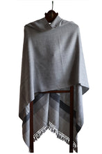 Merino Wool Stole, Pale Grey with Dark Grey-and-White Geometric Border