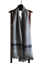 Merino Wool Stole, Pale Grey with Dark Grey-and-White Geometric Border