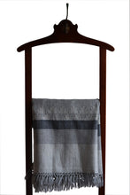Merino Wool Stole, Pale Grey with Dark Grey-and-White Geometric Border