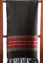 Sheep wool Scarf, Chocolate Brown with Dull Red geometric border