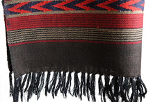 Sheep wool Scarf, Chocolate Brown with Dull Red geometric border