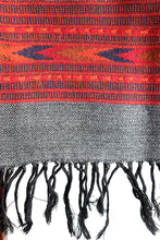 Sheepwool Scarf, Charcoal Grey with Red geometric border