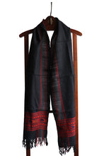 Sheepwool Scarf, Black with Red geometric border and grey/red edge bands