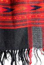 Sheepwool Scarf, Black with Red geometric border and grey/red edge bands