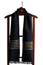Lambswool Scarf, Black with Yellow-&-White Striped Border