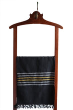 Lambswool Scarf, Black with Yellow-&-White Striped Border