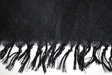 Lambswool Scarf, Black with Yellow-&-White Striped Border