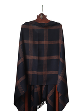 Merino Wool Stole, Black with Large Brown Checks