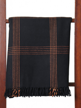 Merino Wool Stole, Black with Large Brown Checks