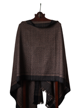 Merino Wool Stole, Black & Brown Basket Weave
