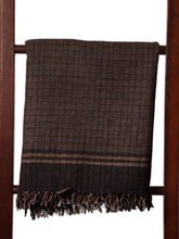 Merino Wool Stole, Black & Brown Basket Weave