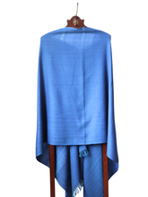 Merino Wool Stole, Blue & Green Stripes