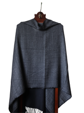 Merino Wool Stole, Dark Grey Checks With Black Border