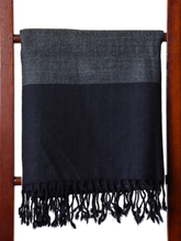 Merino Wool Stole, Dark Grey Checks With Black Border