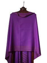 Merino Wool Stole, Deep Purple with Jewel-toned Edge Stripes