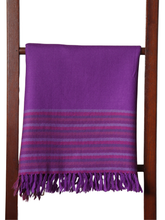 Merino Wool Stole, Deep Purple with Jewel-toned Edge Stripes