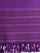 Merino Wool Stole, Deep Purple with Jewel-toned Edge Stripes