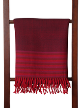 Merino Wool Stole, Deep Red With Jewel-toned Border Stripes