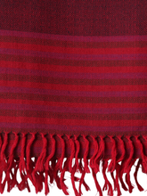 Merino Wool Stole, Deep Red With Jewel-toned Border Stripes