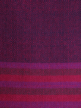 Merino Wool Stole, Deep Red With Jewel-toned Border Stripes