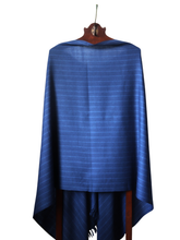 Merino Wool Stole, Denim Blue With Pin Stripes