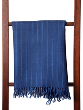 Merino Wool Stole, Denim Blue With Pin Stripes