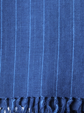 Merino Wool Stole, Denim Blue With Pin Stripes
