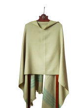 Merino Wool Stole, Leafed Green with Dark Green Edge Stripes