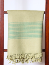 Merino Wool Stole, Leafed Green with Dark Green Edge Stripes