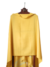 Merino Wool Stole, Mustard With Light Grey Stripes