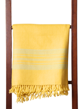 Merino Wool Stole, Mustard With Light Grey Stripes