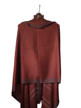 Merino Wool Stole, Red Earth With Muted Purple Edge Bands & Light Stripes
