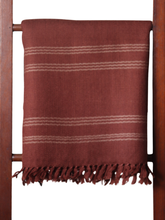 Merino Wool Stole, Red Earth With Muted Purple Edge Bands & Light Stripes