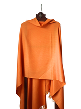 Merino Wool Stole, Sunset Orange With Yellow Stripes