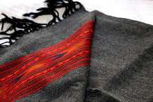 Sheepwool Scarf, Charcoal Grey with Red geometric border