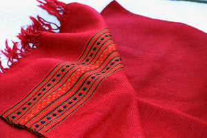 Sheepwool Scarf, Postbox Red with geometric border