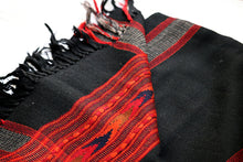 Sheepwool Scarf, Black with Red geometric border and grey/red edge bands