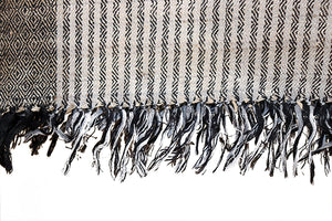 Oak Silk Stole, Black & Tan Stripes, with Chashm-e-Bulbul Border