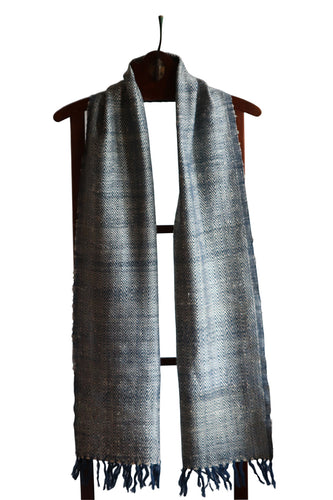 Oak Silk Scarf, Blue and Ivory