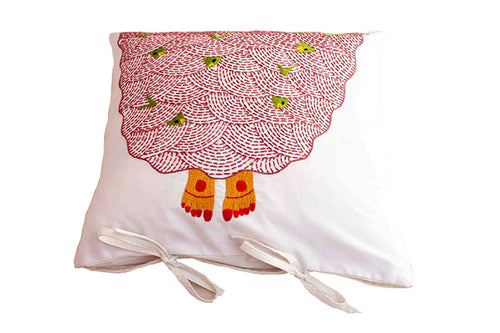 Cotton Cushion Cover, White Hand-embroidered, 