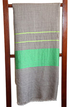 Lambswool Stole, Grey with Lime Green Stripes