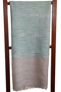 Pashmina Pure Wool Stole, Green Stripes on Grey