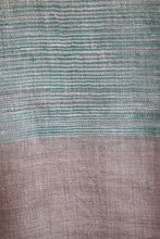 Pashmina Pure Wool Stole, Green Stripes on Grey
