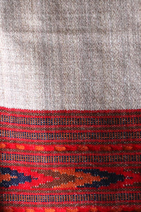 Merino Wool Shawl, Beige with Red Geometric Border & Edging