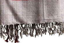 Merino Wool Shawl, Beige with Red Geometric Border & Edging