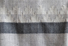 Merino Wool Stole, Pale Grey with Dark Grey-and-White Geometric Border