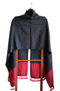 Wool-&-Cotton Stole, Black with Red Tie-&-Dye Band