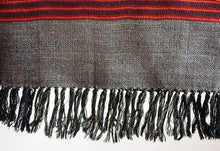 Sheep wool Scarf, Dark Grey with Red geometric border and light grey side bands