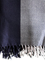 Lambswool Stole, Grey with Navy Blue & Black Bands
