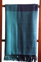 Lambswool Stole, Teal & Blue Large Checks